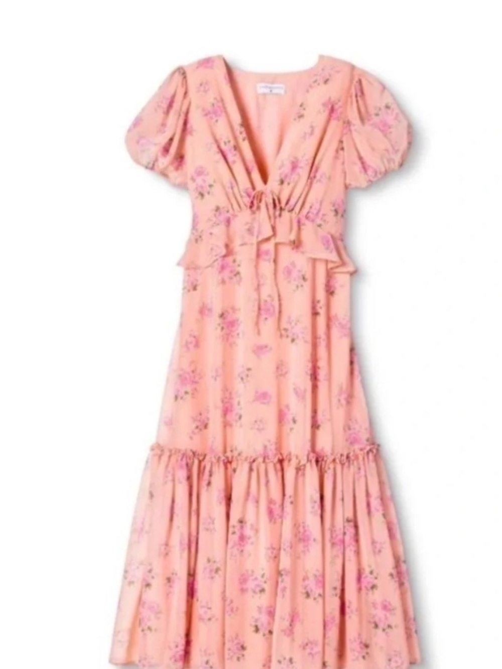 LoveShackFancy Pink Floral Peplum Maxi Dress